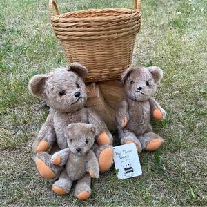 Vintage Dakin The Three Bears Teddy Bear plush set Mohair comes with basket